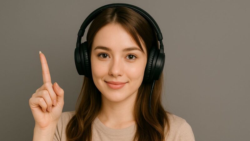 女性 人差し指 ヘッドフォン